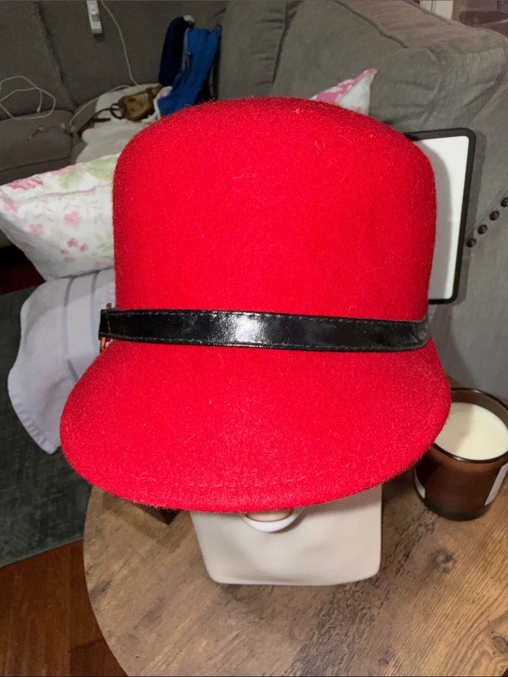 Red Wool Felt Women's Brim Hat with Black Leather Band